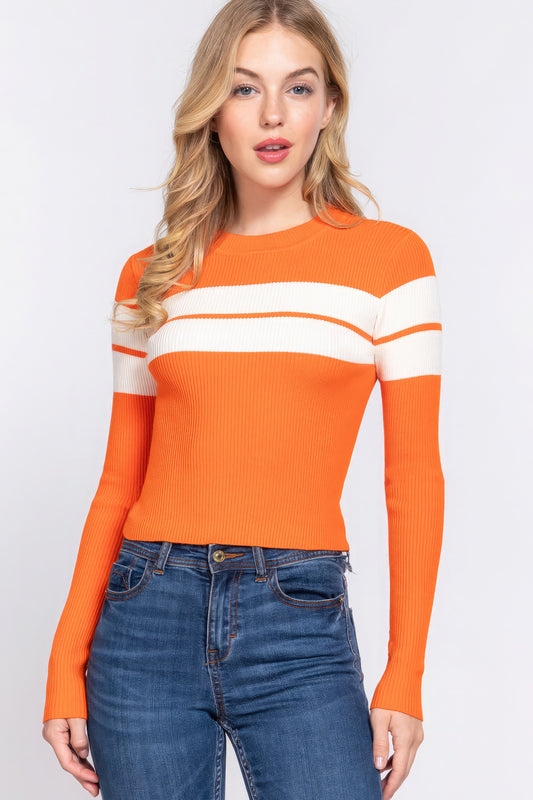 Long Sleeve Stripe Rib Sweater