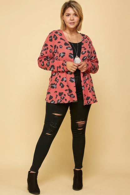 Animal Printed Open Front Cropped Cardigan