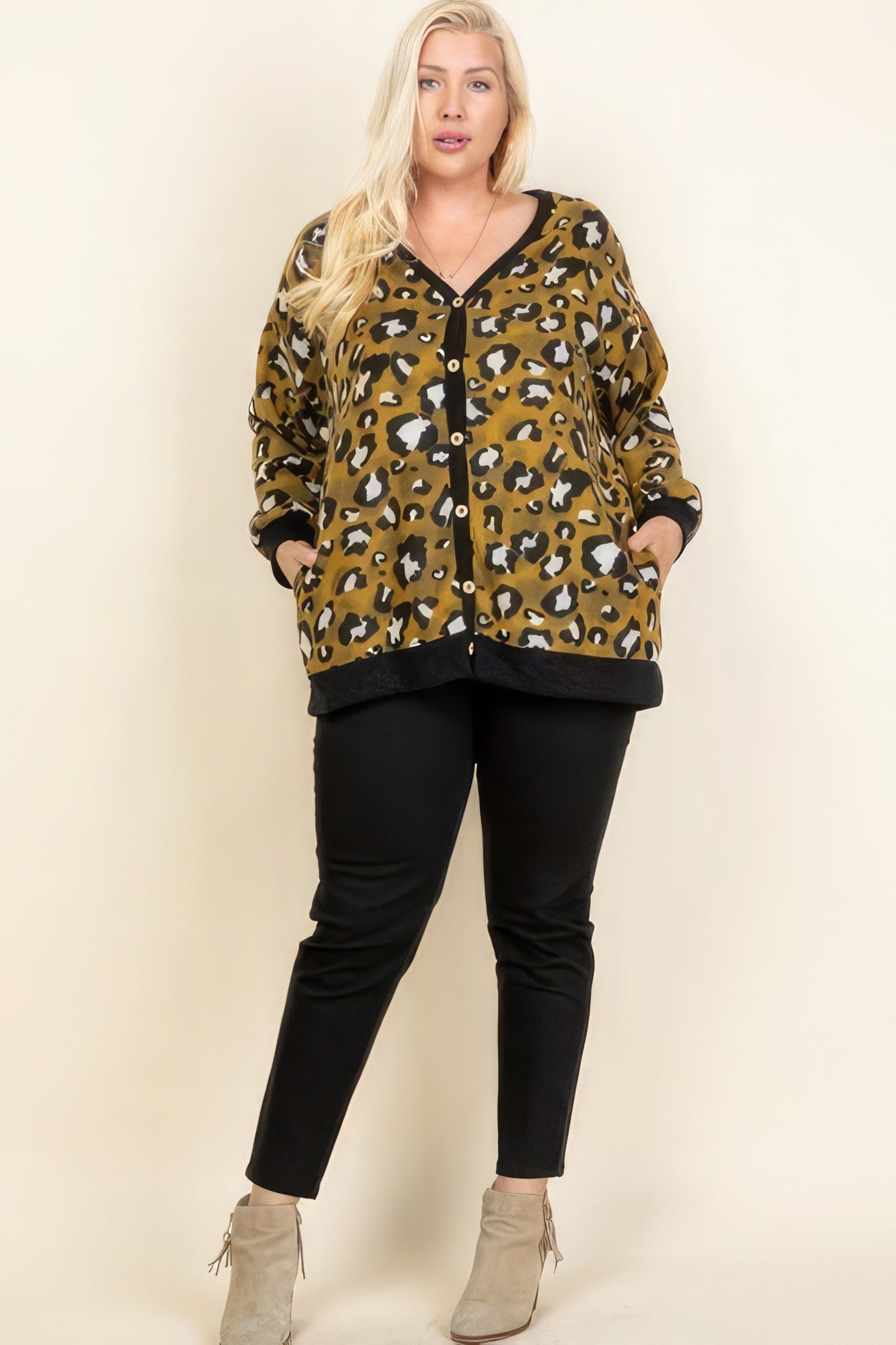 Cozy Animal Mir Print With Brush Button Up Cardigan