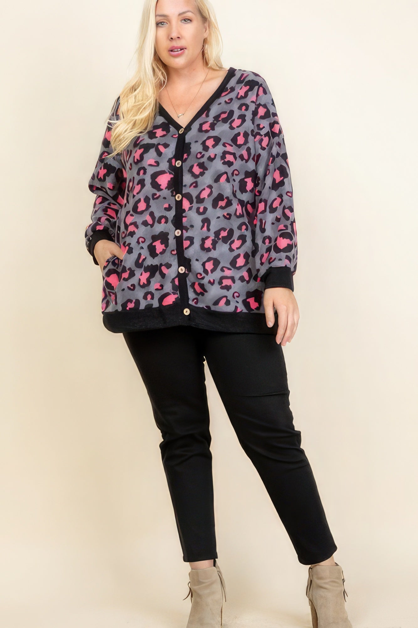 Cozy Animal Mir Print With Brush Button Up Cardigan