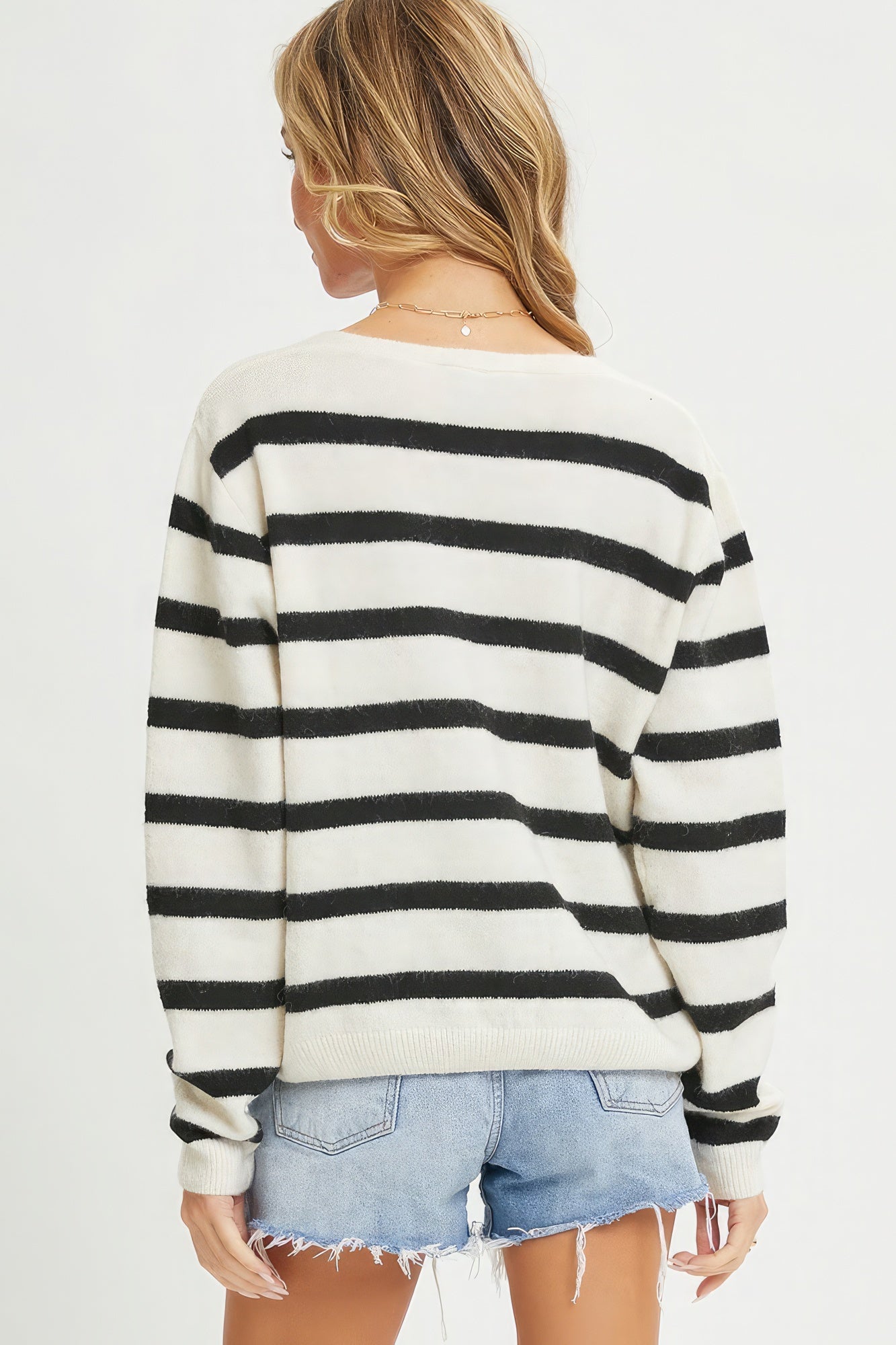 Striped Cardigan With Heart Patch