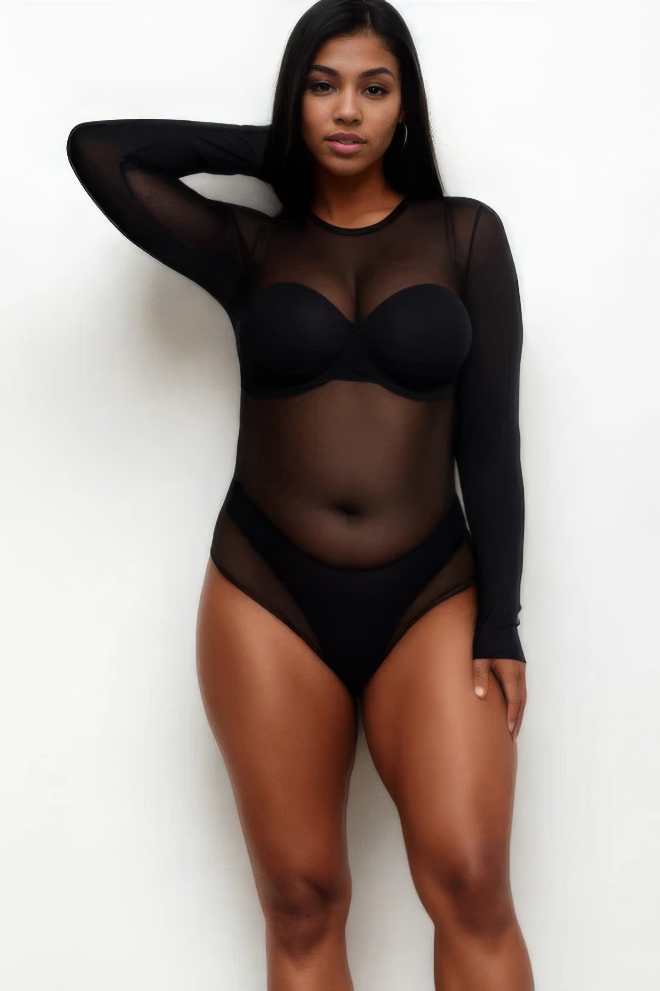 Sexy Sheer Mesh Long Sleeve Bodysuit