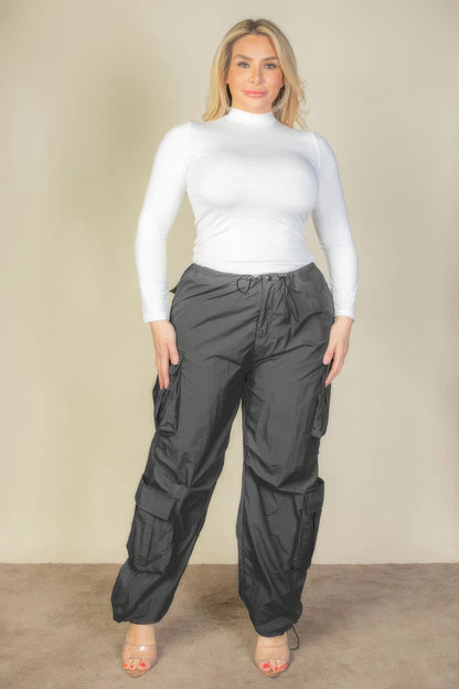 Flap Pockets Drawstring Ruched Parachute Pants