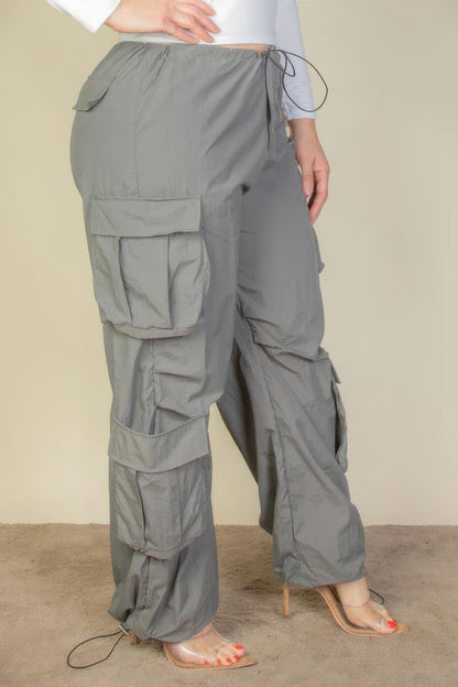 Flap Pockets Drawstring Ruched Parachute Pants