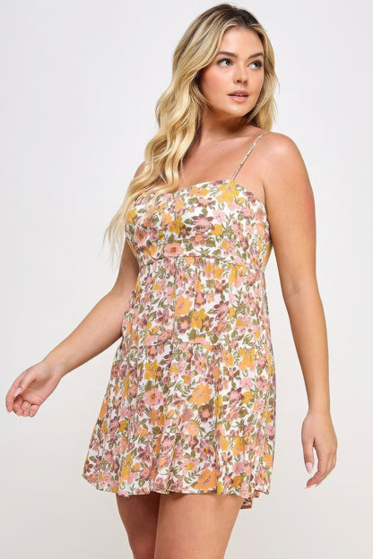 Plus Floral Tie Back Sleeveless Midi Dress