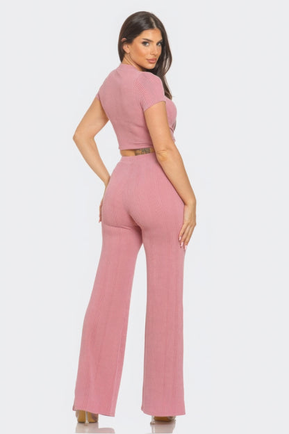 Front Twist Detail Top And Flare Pants Set