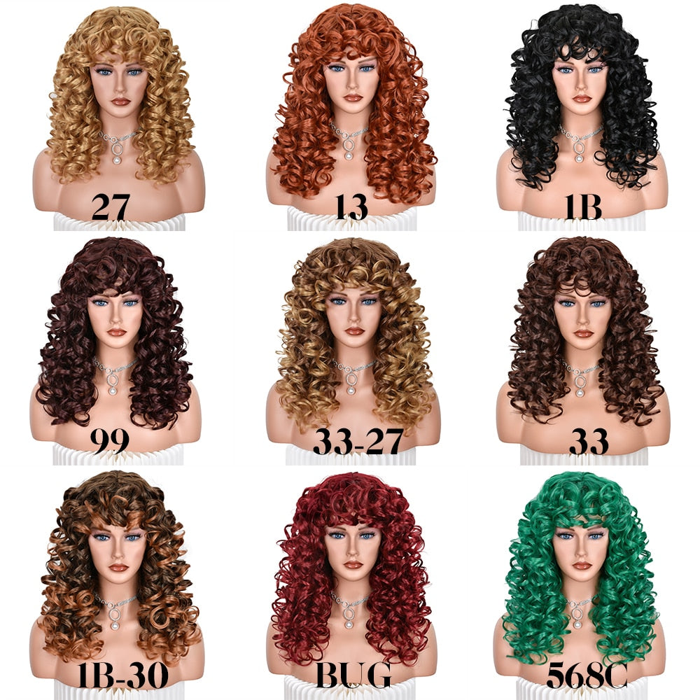 Red Brown Copper Ginger Short Loose Curly Wigs For Women Synthetic Natural Hair Wig With Bangs Heat Resistant Lola’s Hidden Gem