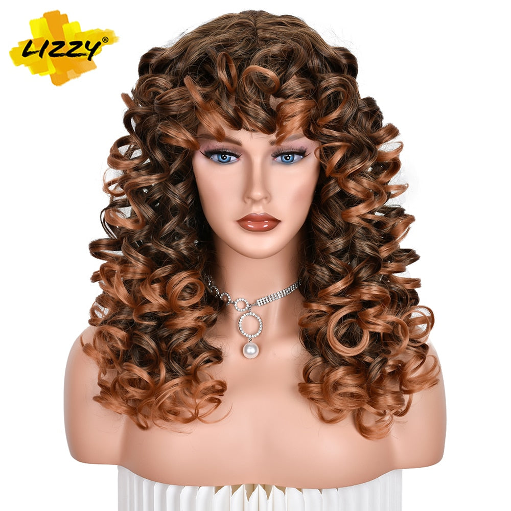 Red Brown Copper Ginger Short Loose Curly Wigs For Women Synthetic Natural Hair Wig With Bangs Heat Resistant Lola’s Hidden Gem