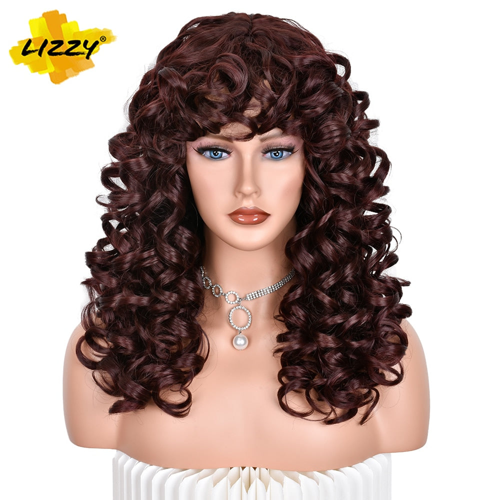 Red Brown Copper Ginger Short Loose Curly Wigs For Women Synthetic Natural Hair Wig With Bangs Heat Resistant Lola’s Hidden Gem