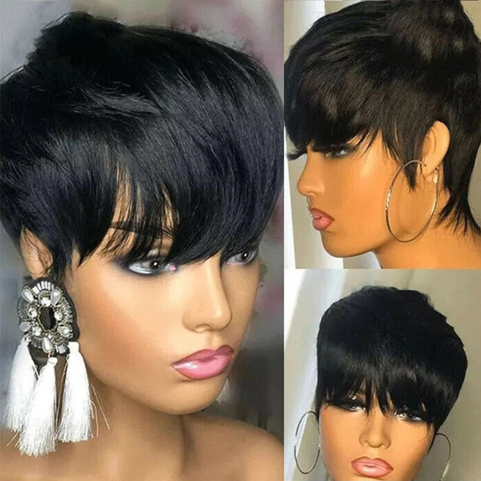 613 Honey Blonde Color Short Bob Straight With Bangs Brazilian Virgin Hair Pixie Cut Human Hair Wig Lola’s Hidden Gem