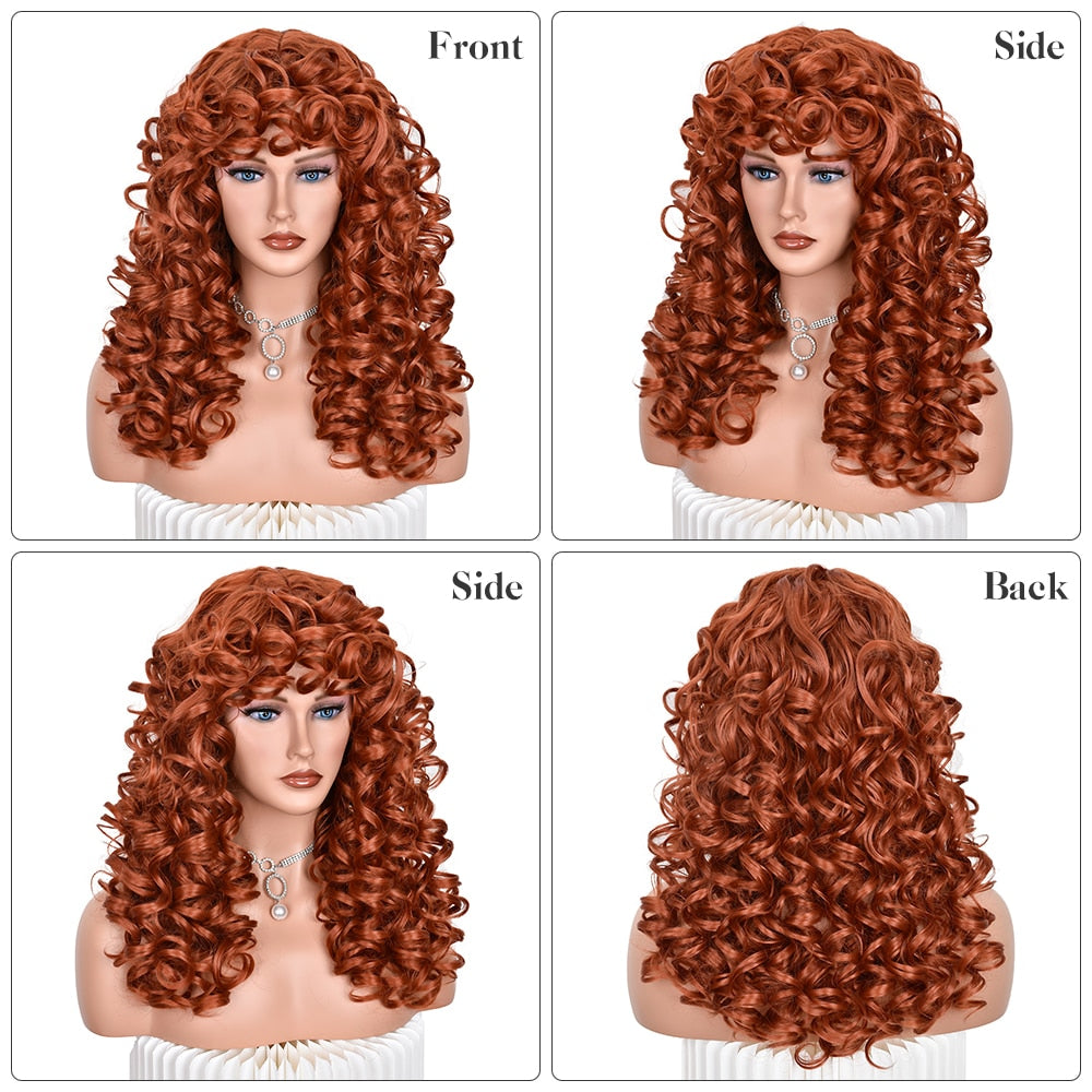 Red Brown Copper Ginger Short Loose Curly Wigs For Women Synthetic Natural Hair Wig With Bangs Heat Resistant Lola’s Hidden Gem