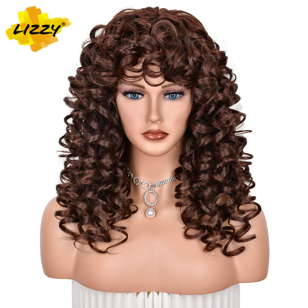 Red Brown Copper Ginger Short Loose Curly Wigs For Women Synthetic Natural Hair Wig With Bangs Heat Resistant Lola’s Hidden Gem