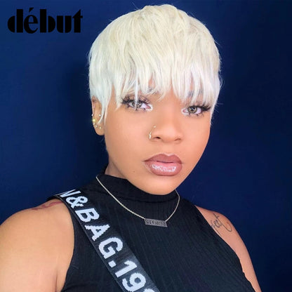 613 Honey Blonde Color Short Bob Straight With Bangs Brazilian Virgin Hair Pixie Cut Human Hair Wig Lola’s Hidden Gem