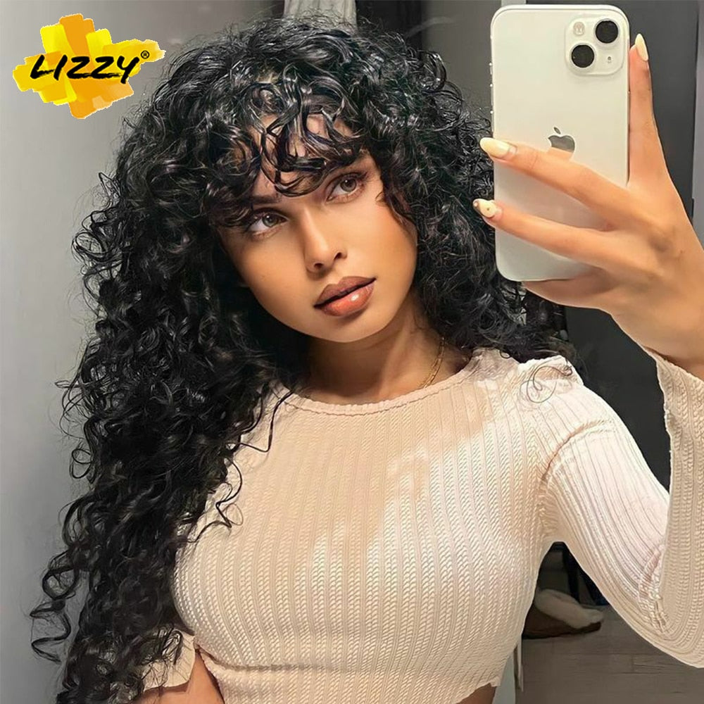 Red Brown Copper Ginger Short Loose Curly Wigs For Women Synthetic Natural Hair Wig With Bangs Heat Resistant Lola’s Hidden Gem