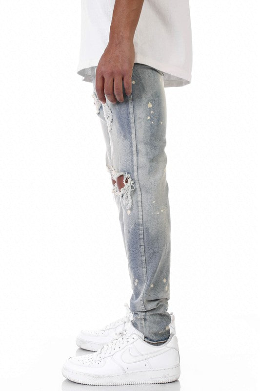 Men's Bleached Ankle Zip Jeans with Bleach Spots KDNK