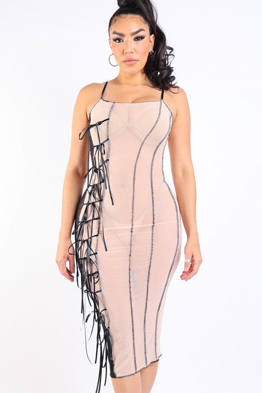 Ribbon Detailed Mesh Dress K Too