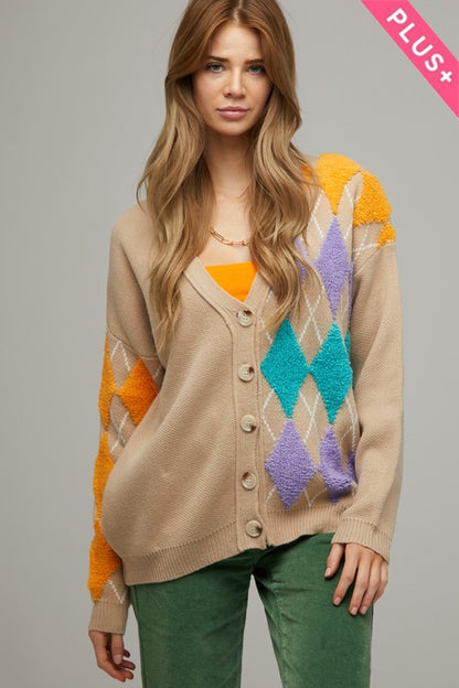 Plus+ V Neck Button Front Cardigan