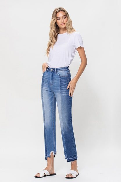 Super High-Rise Jeans Straight W/Contrast & Hem Detail