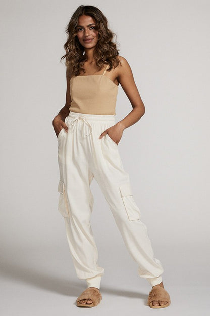 Textured Satin Cargo Pants