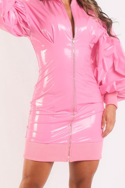 Shiny Latex Bubble Sleeve Dress