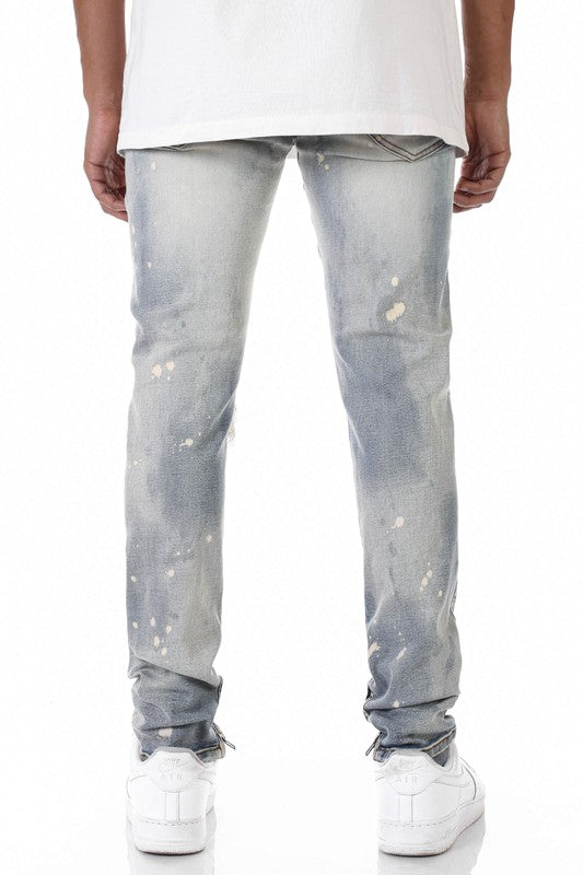 Men's Bleached Ankle Zip Jeans with Bleach Spots KDNK