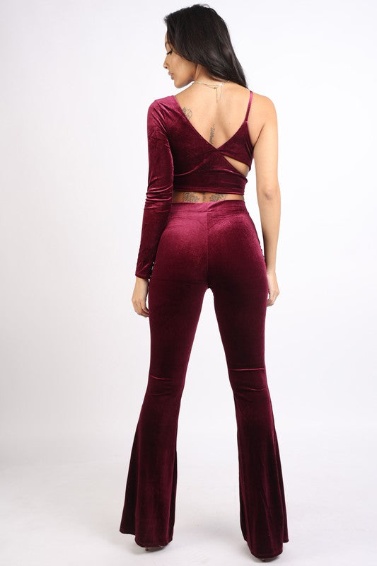 One Shoulder Asymmetric Top and Flare Pants