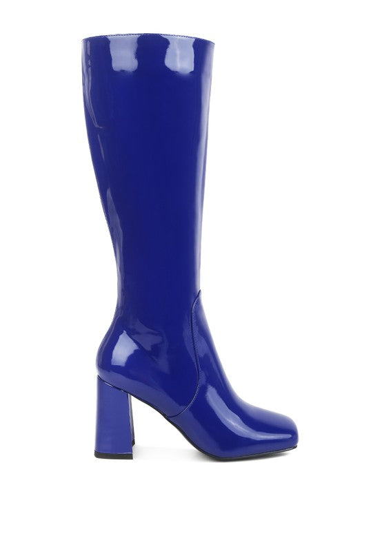 HYPNOTIZE Patent PU Block Heeled Calf Boots