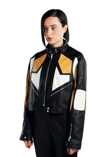 Color Block Biker Jacket