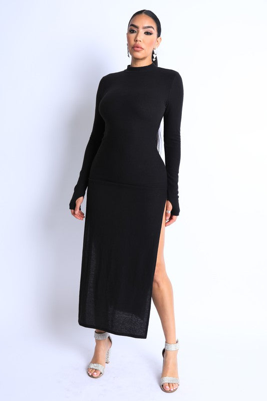 Hacci Mock-neck Long Sleeve Dress