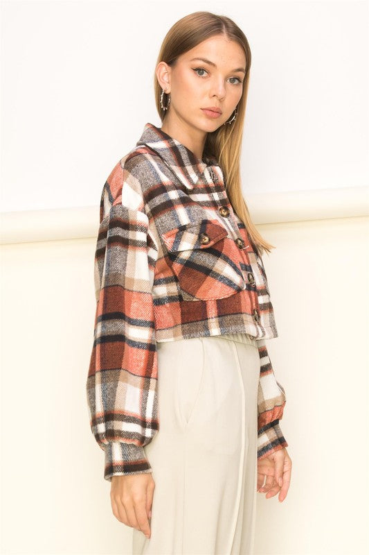 With the Wind Plaid-Print Crop Jacket