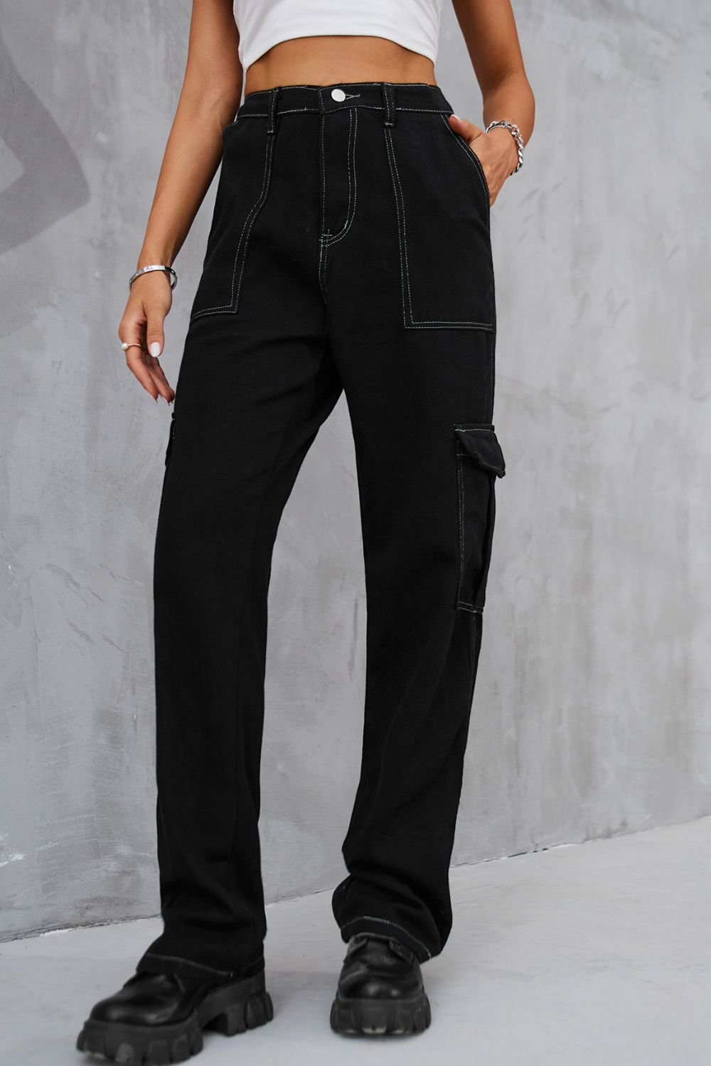 Long Straight Leg Cargo Pants Trendsi