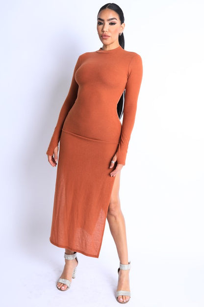 Hacci Mock-neck Long Sleeve Dress