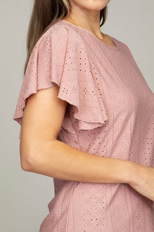 Embroidered Eyelet Top w/ Wing Sleeve