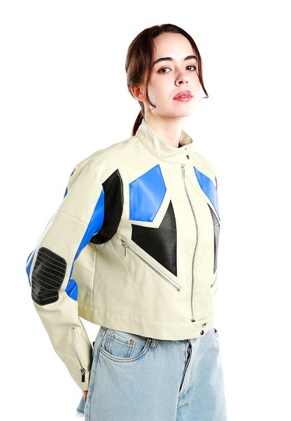 Color Block Biker Jacket