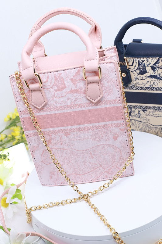 Vintage Printed Mini Handle Crossbody Bag BESTTO