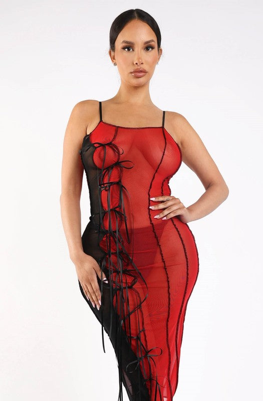 Ribbon Detailed Mesh Dress K Too