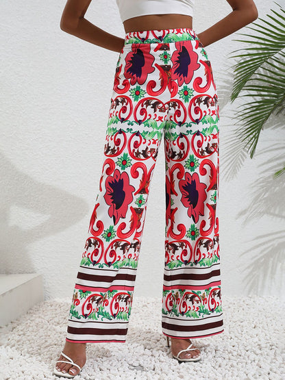 Printed High-Rise Wide Leg Pants Trendsi