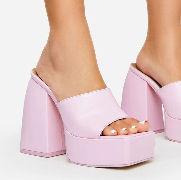 Square Toe Platform Chunky Heeled Mules