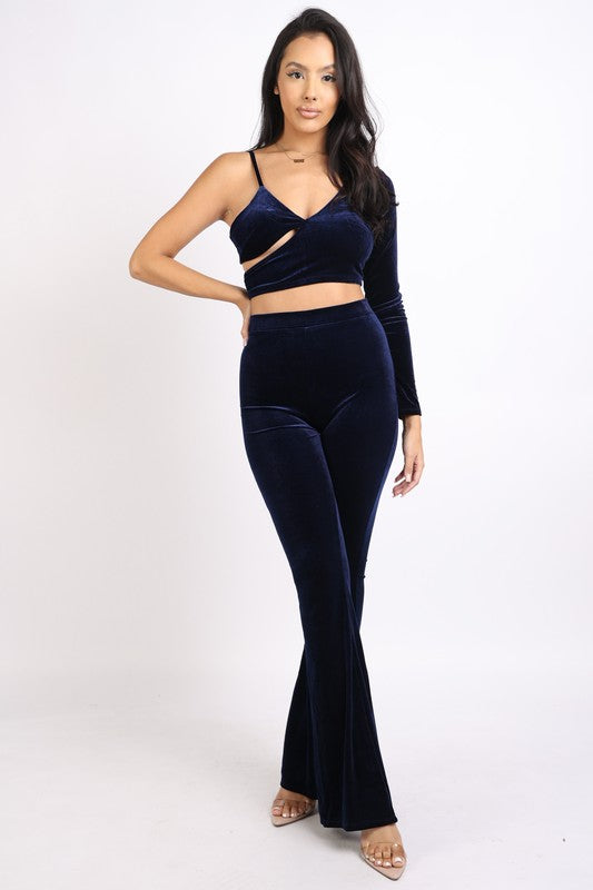 One Shoulder Asymmetric Top and Flare Pants