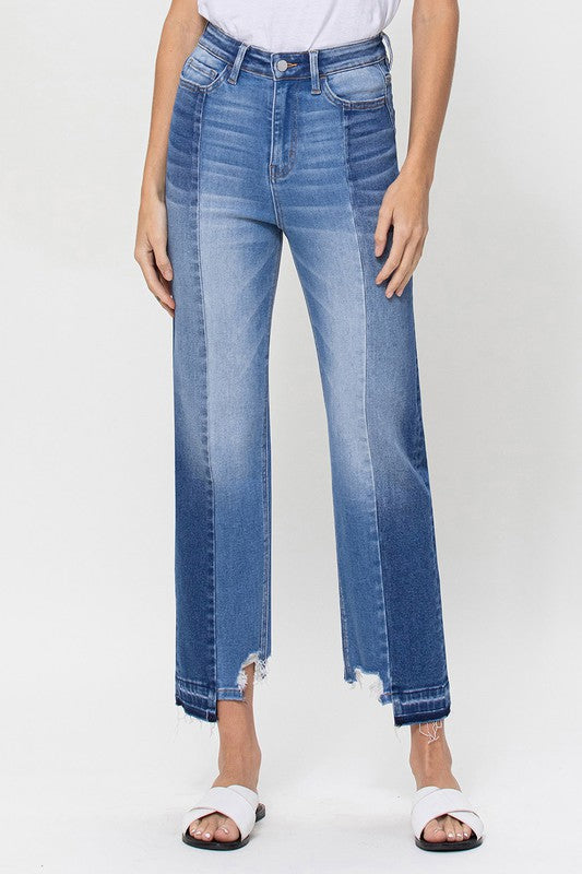 Super High-Rise Jeans Straight W/Contrast & Hem Detail