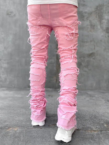 Men's Patched Stacked Jeans