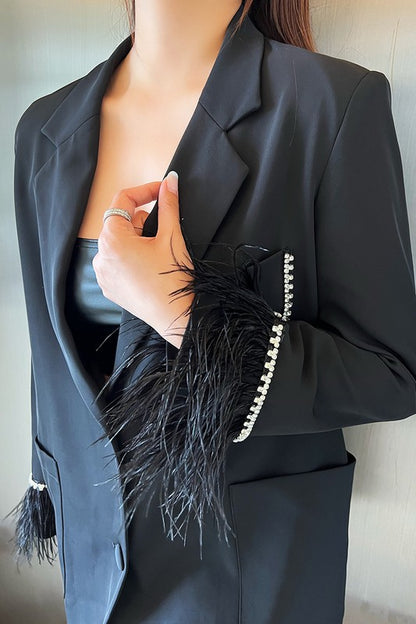 Feather and Rhinestone Trim Blazer Set