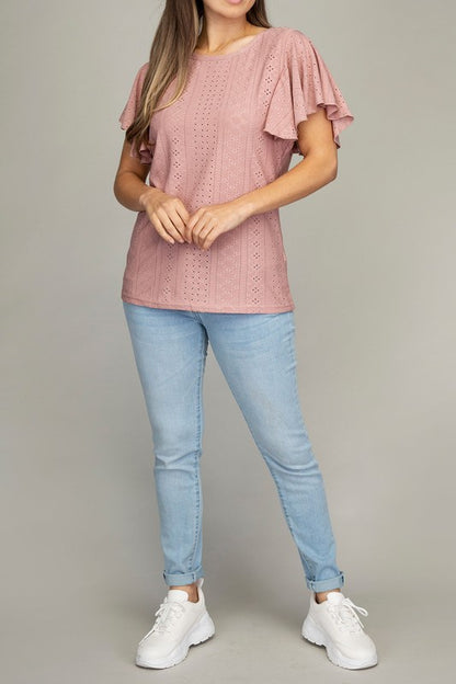 Embroidered Eyelet Top w/ Wing Sleeve