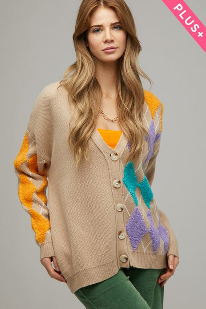 Plus+ V Neck Button Front Cardigan