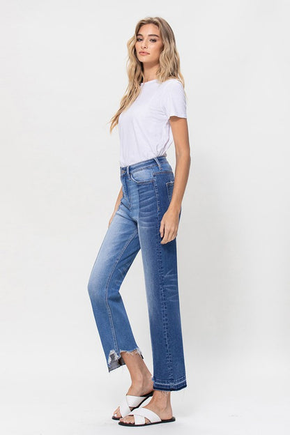 Super High-Rise Jeans Straight W/Contrast & Hem Detail