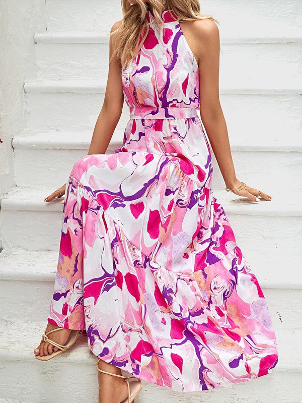 Patterned Halter Maxi Dress