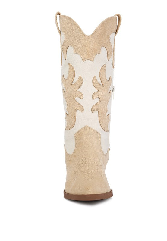 Adanna Micro Suede Patchwork Cowboy Boots