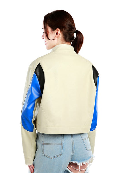 Color Block Biker Jacket