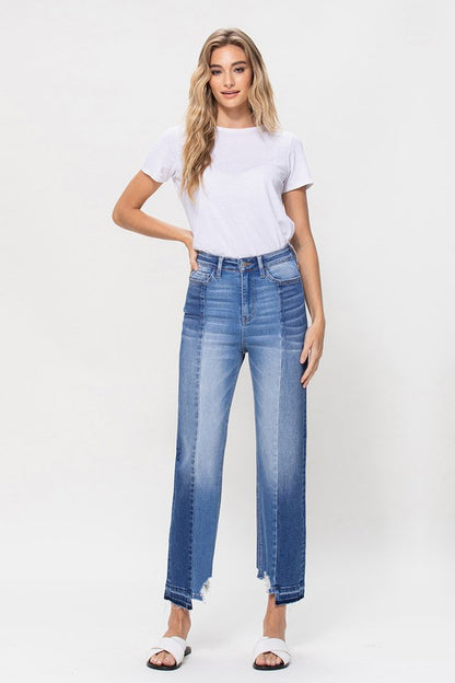 Super High-Rise Jeans Straight W/Contrast & Hem Detail