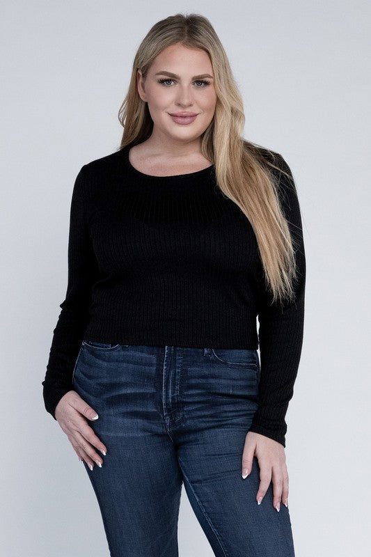 Plus+ Classic Ribbed Round Neck Long Sleeve